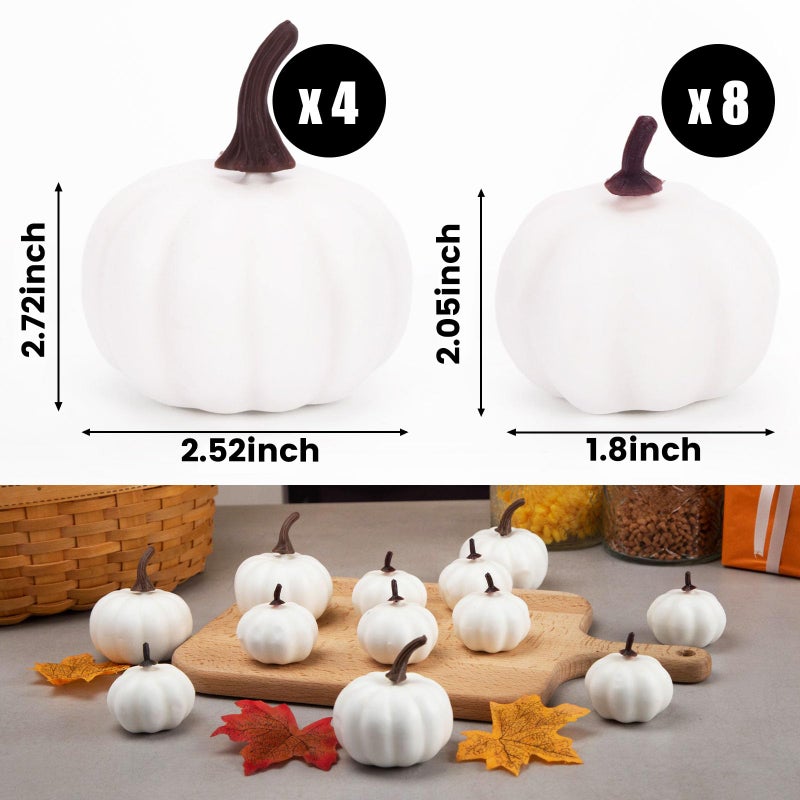 LOVEINUSA Artificial Pumpkins, 12PCS White Fake Pumpkins Fall Harvest Pumpkins Faux White Pumpkins for Halloween Thanksgiving Decorations - Image 2